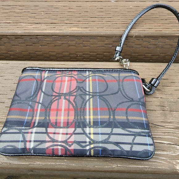 Coach Poppy multi color plaid mini sparkle bag wristlet - Picture 2 of 6